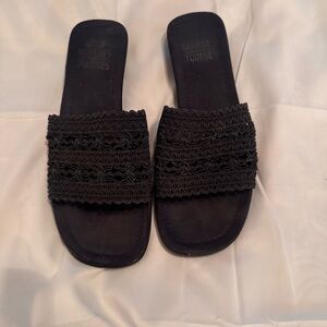 Mootsies Tootsies Navy Slide Sandals Low Heel Square Toe Size 8